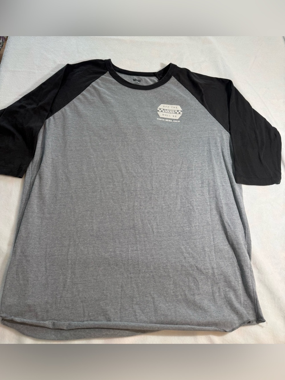 Vans Men's Gray Baseball Tee with Black Raglan Sleeves
